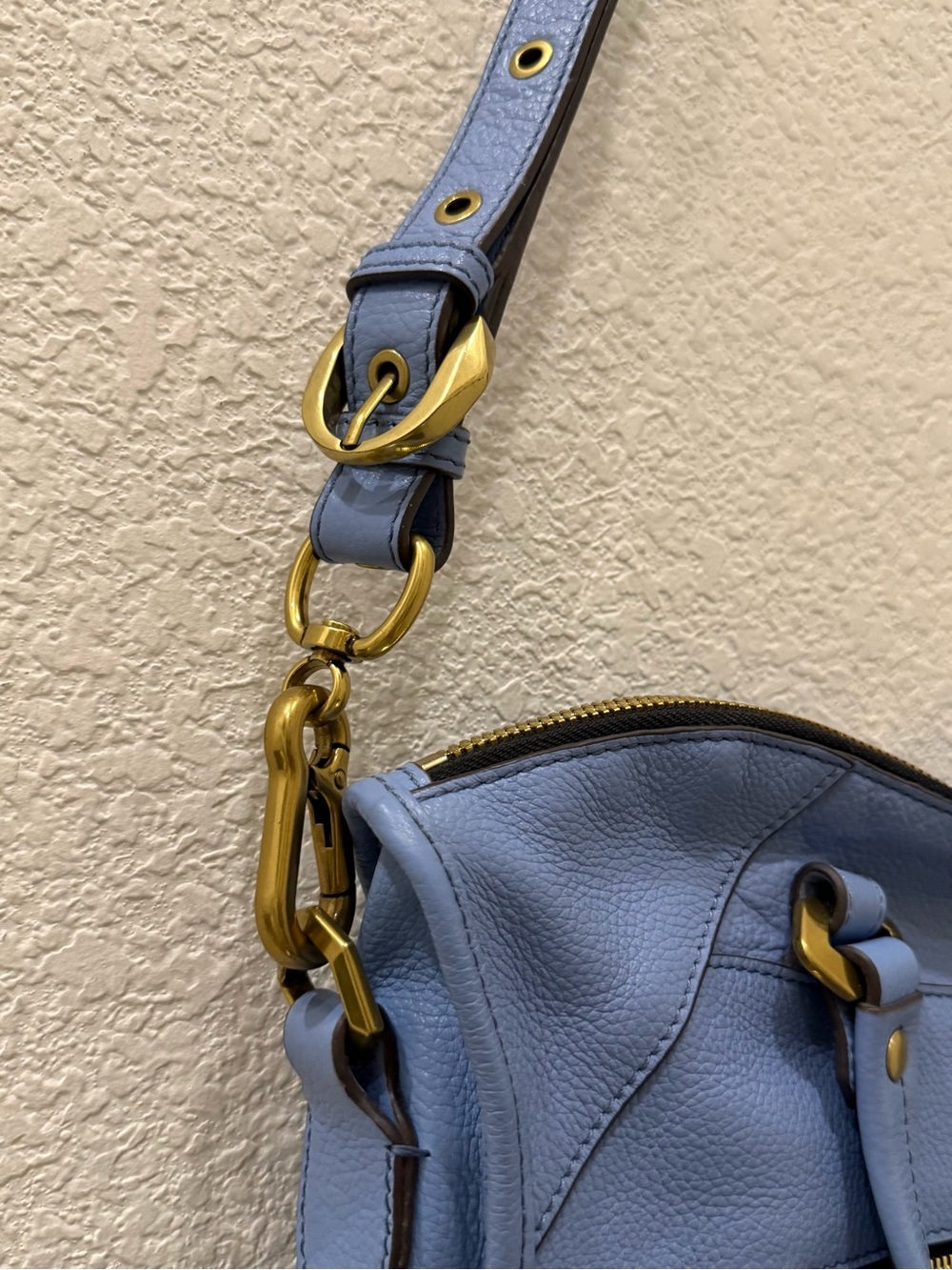OrYANY Sarah Periwinkle Sky Blue Pebbled Leather Braided Satchel Crossbody Bag - Picture 12 of 16